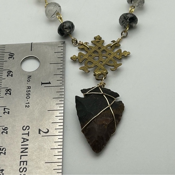 Gypset Honey Gold Tone Chain Necklace Genuine Quartz Arrowhead Pendant 33" - Picture 10 of 12